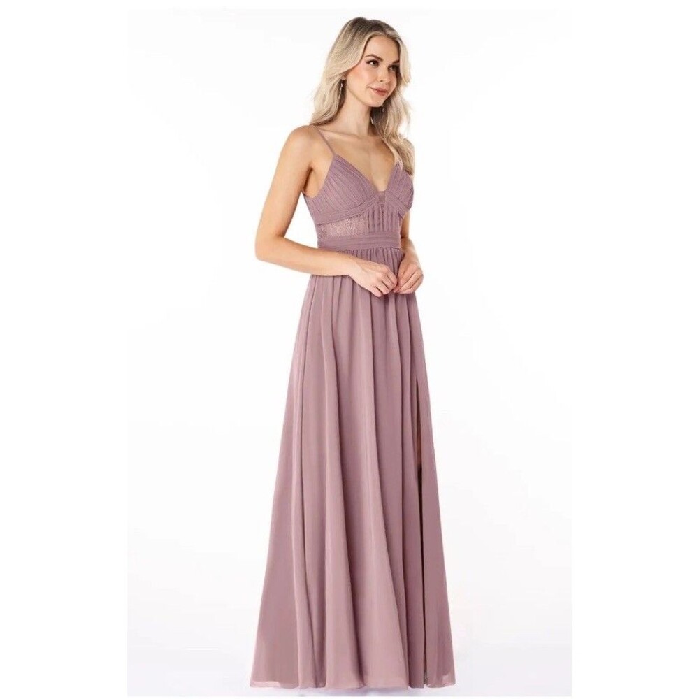 Azazie Purple Bridesmaid Wedding Guest Dress with Lace Bodice